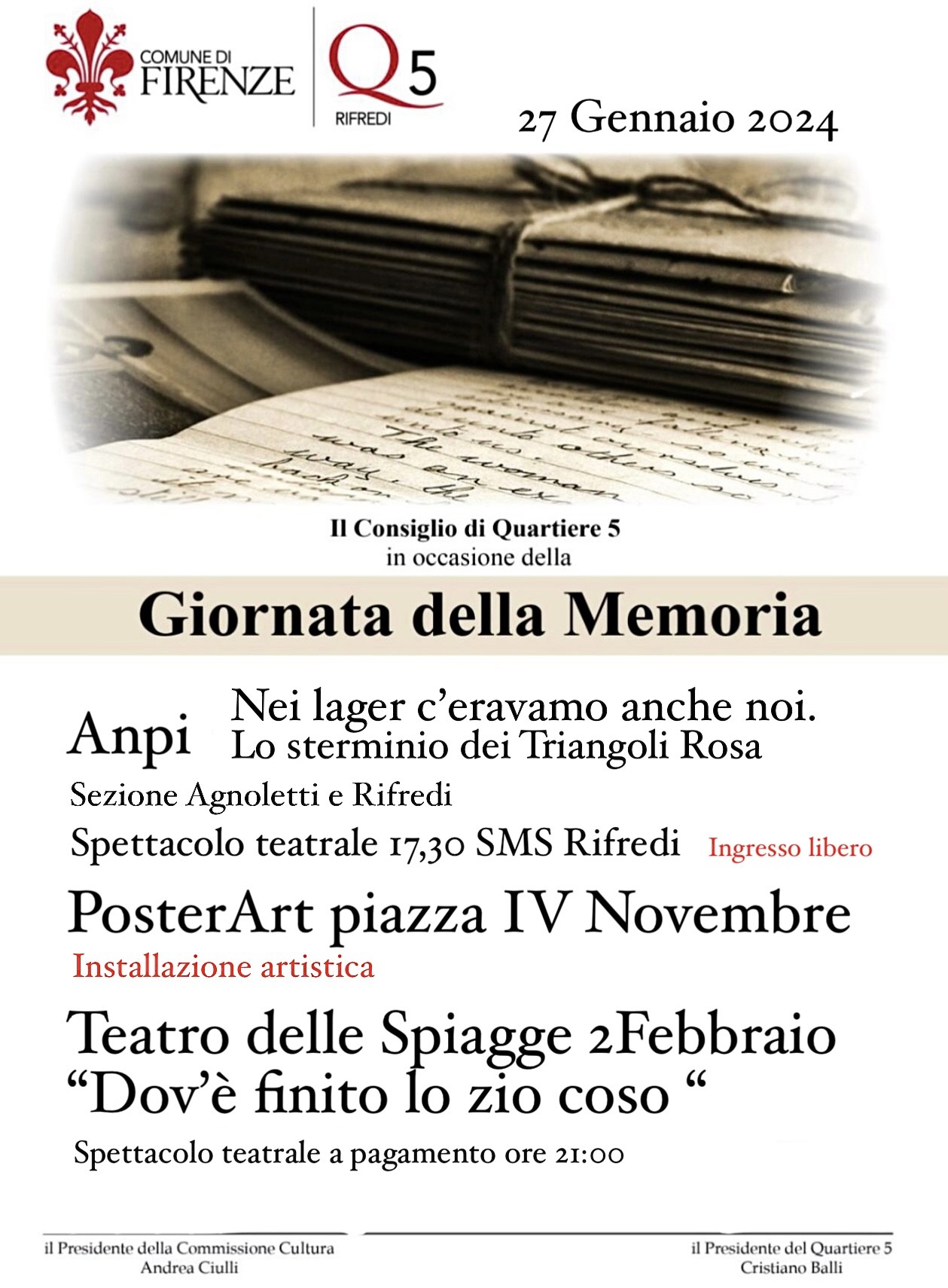 Giornata della Memoria al Quartiere 5 Giornata della Memoria al Quartiere 5