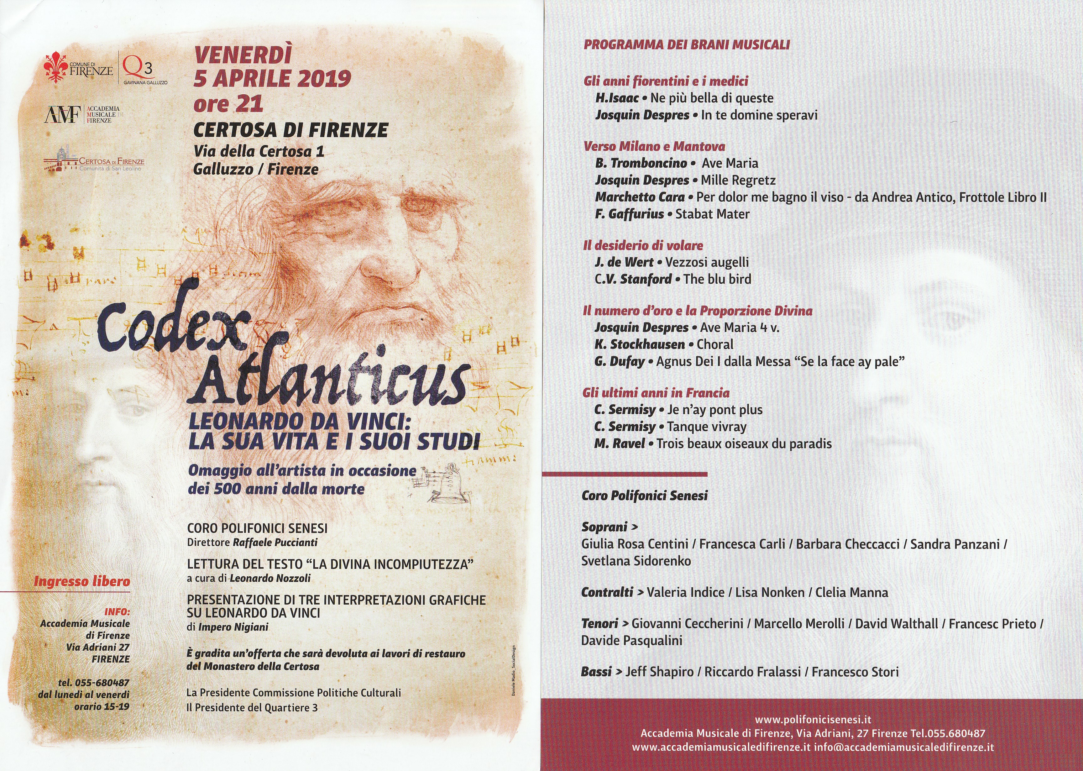 Programma concerto per Leonardo Da Vinci Programma concerto per Leonardo Da Vinci