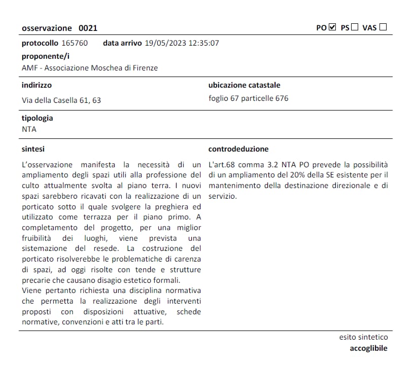 Osservazione al POC Osservazione al POC