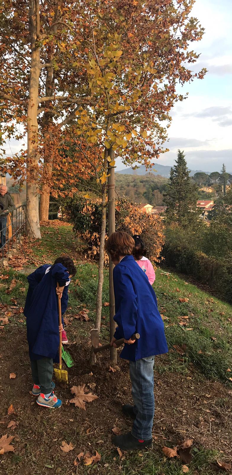 bambini che piantano un albero