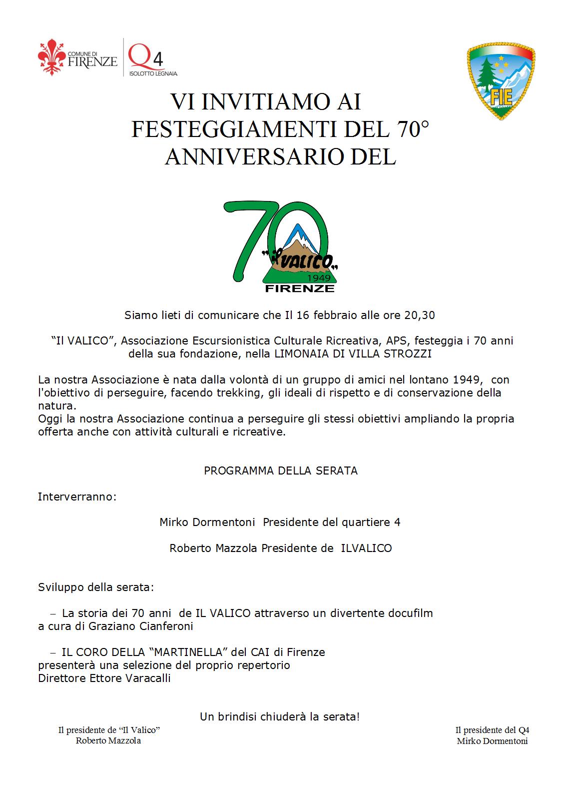 I 70 anni dell’Associazione Il Valico Firenze 1949