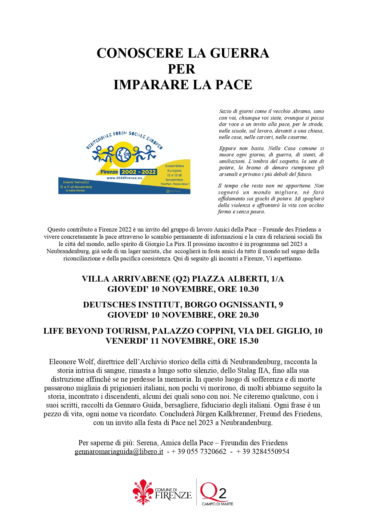 Conoscere la guerra per imparare la pace Conoscere la guerra per imparare la pace