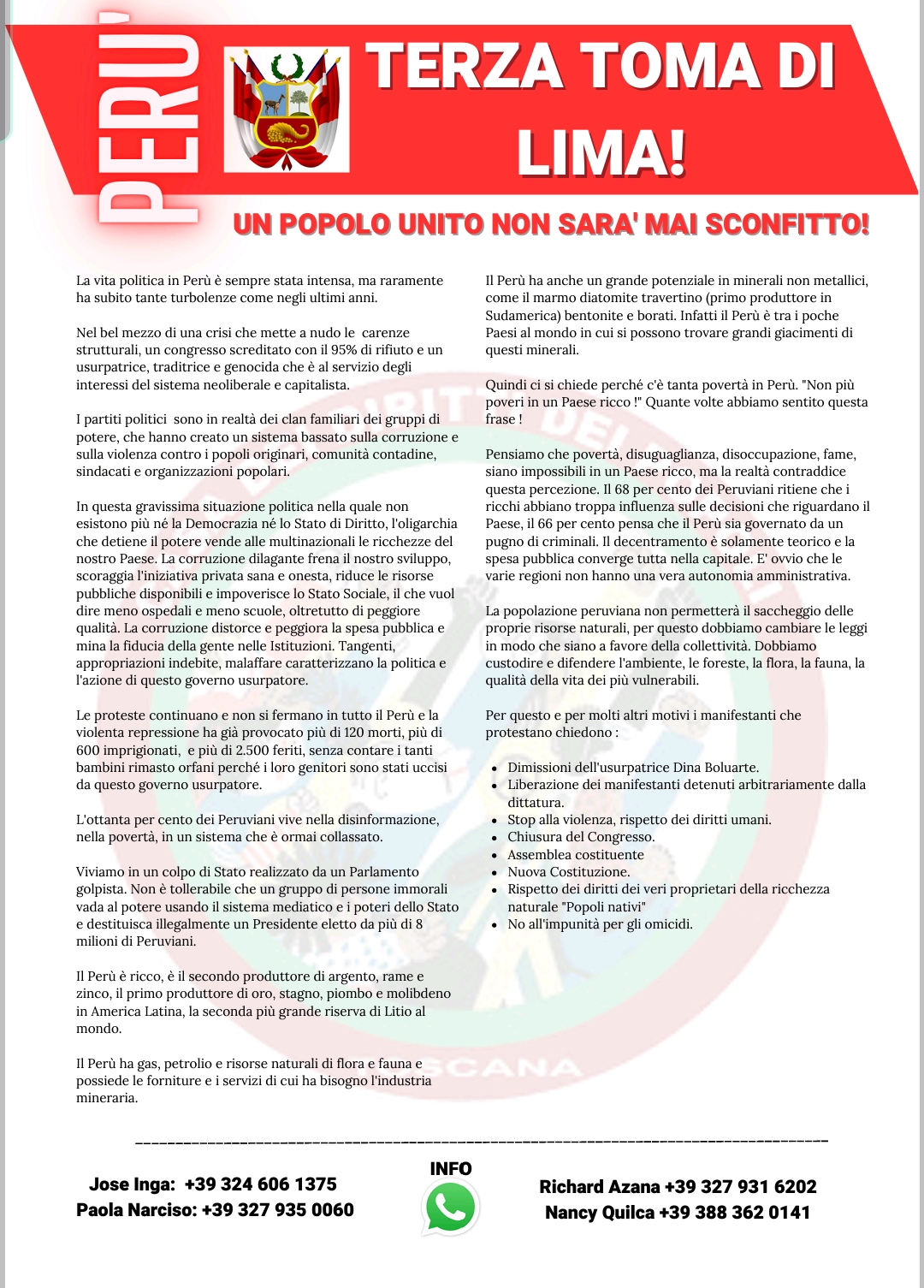 Incontro Nazionale dei Peruviani domenica 23 aprile a Firenze Incontro Nazionale dei Peruviani domenica 23 aprile a Firenze