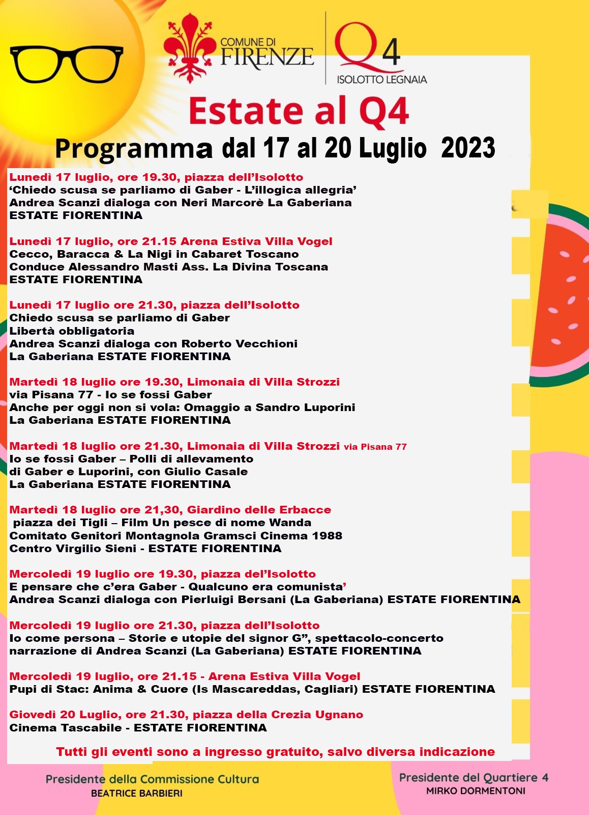 Appuntamenti al Quartiere 4 dal 17 al 20 luglio